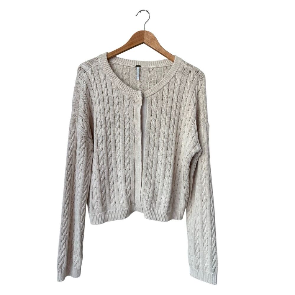Young Fabulous & Broke 100% Cotton Cream Cable Knit Cardigan Size M